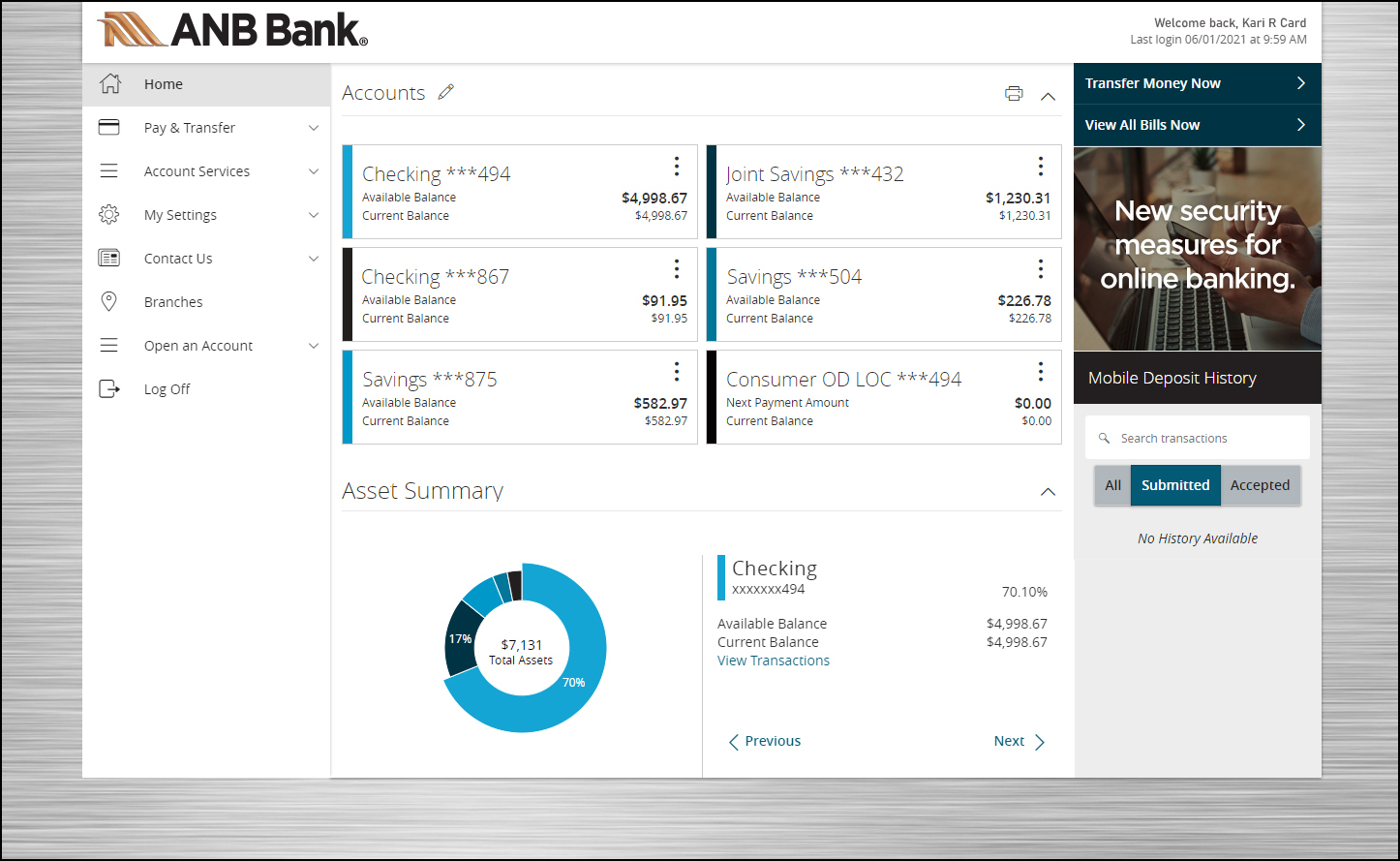 Online Banking Homepage